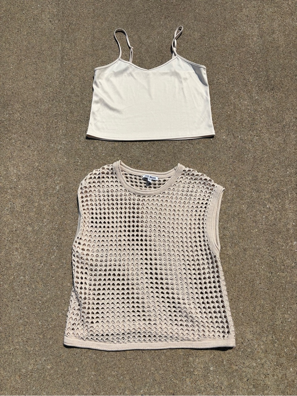 Steve Madden Cream Cami and Beige Crochet Overlay Set